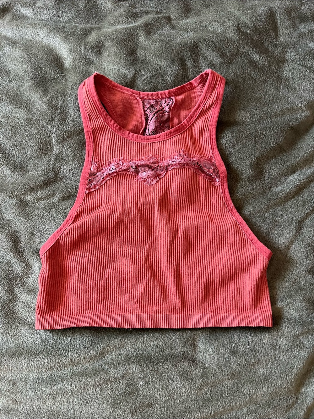 Urban Outfitters- Out From Under  Ribbed Lace-Back Rusty Orange Halter Crop